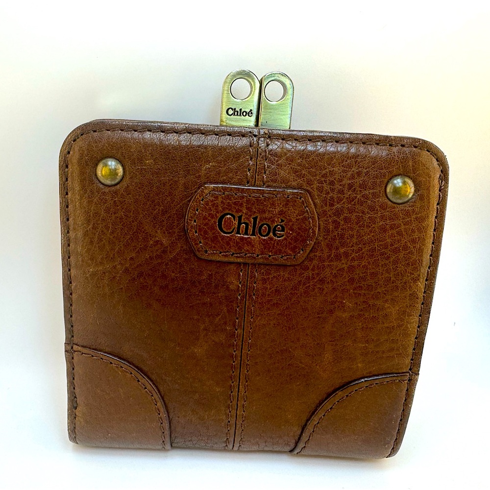 Chloé Kiss Lock Bifold Wallet Brown Leather Vintage Coin Purse Authentic Chloè - Picture 8 of 11